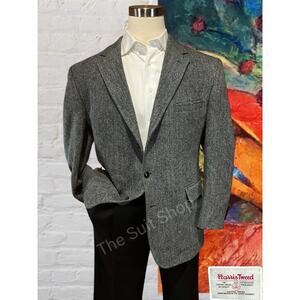 Harris Tweed x Jos A Bank 44R Black White Herringbone Sport Coat Blazer 3/2 Roll